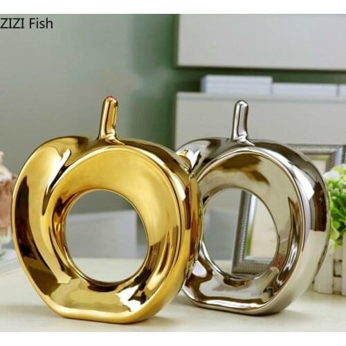 Nordic Creative ceramics gold silver Hollowed apple Crafts ornaments Modern home decorations desktop christmas figurines