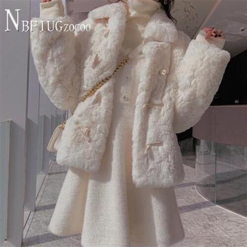 2021 Winter New Faux Sheepskin Coats High Quality Fluffy Furry Fake Fur Turn Down Collar Jacket