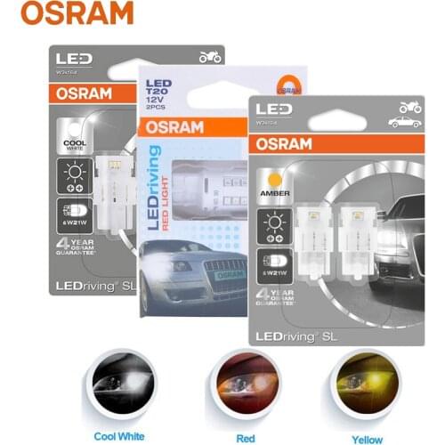 OSRAM LED T20 W21W 7440 Signal Light 7706CW 7705R 7706YE Car Reverse Light Brake Lamp Rear Fog Bulb Red Amber White (2PCS)