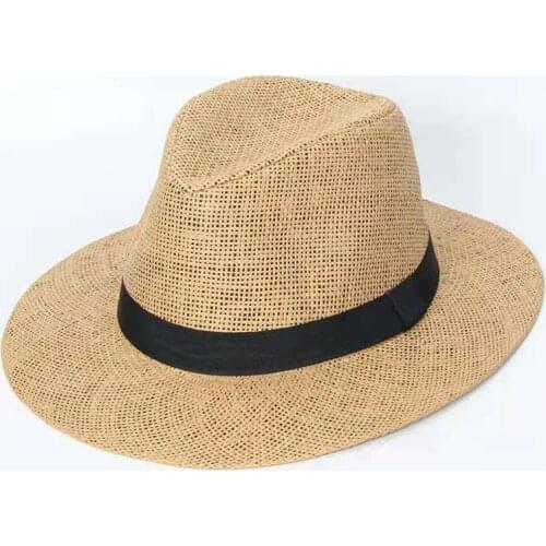 Summer Men Straw Jazz Panama Hat With Bow Fashion Beach Cap Solid Women UV Protection Sun Hats
