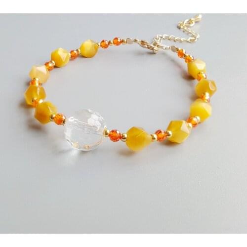 Lii Ji Real Clear Quartz 10mm Faceted Beads Golden Tigers Eye Natural Stone Bracelet Delicate Jewelry For Child or Women