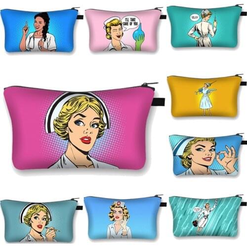 Nurse Hospital Doctor Pattern Cute Cosmetic Case Professional Make Up Bag for Women Fashion Storage Bags Bag Zipper Pouch