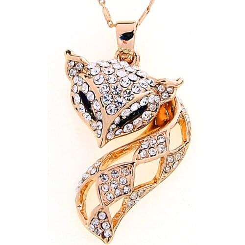 BONISKISS 2020 Fashion Charm Gold Crystal Rhinestone Pave Fox Pendant Necklace For Women Animal Jewelry Gifts