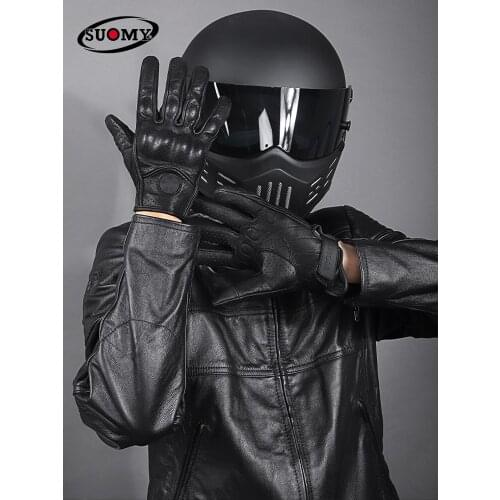 Motorcycle riding leather anti-fall gloves summer touch screen sheepskin retro motorcycle rider equipment