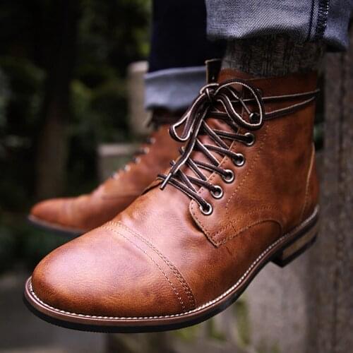 Masorini Men Pu Leather Lace-up Men Vintage British Military Boots Men Shoes High Quality Autumn Winter Plus Size BRM-060-1