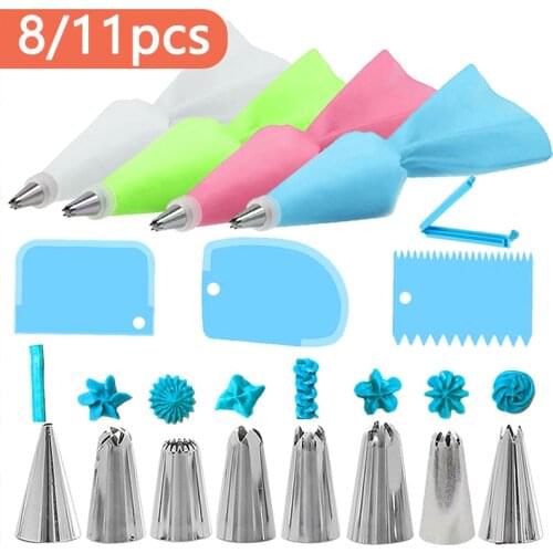 11Pcs/Set Reusable Icing Piping Nozzles Set Pastry Bag Scraper Flower Cream Tips Converter Baking Cup DIY Cake Decorating Tools