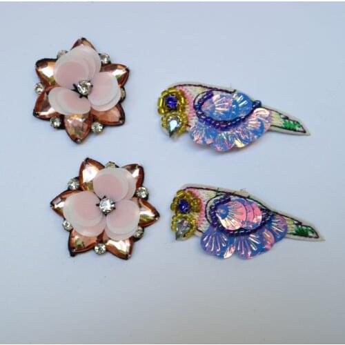 4pcs/lot Flower bird Rhinestone Patches for Clothing Sew on appliques for jacket Sew on badge clothing decoration