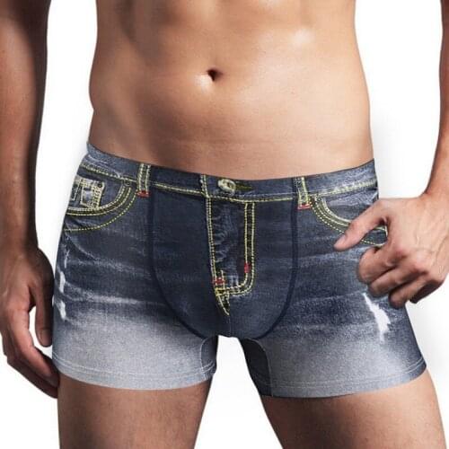 2021 New Fashion Lmitation Jeans Print Mens Comfortable And Breathable Boxer Briefs Male U-Convex Underwear