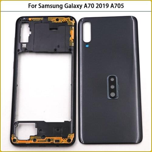 New For Samsung Galaxy A70 2019 A705 SM-A705F A705DS Housing Case Middle Frame Plate Bezel Rear Battery Back Cover Replace