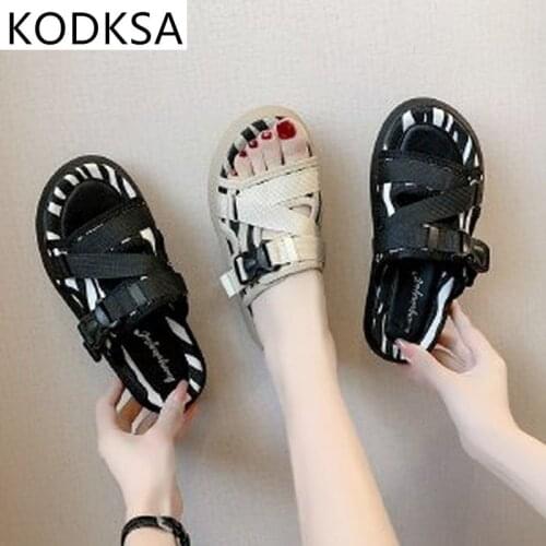 South Koreas New Summer Leisure Zebra Sandals Female Tide Beach Velcro Sports Platform Shoes Women Sandals Open Toe Shoes
