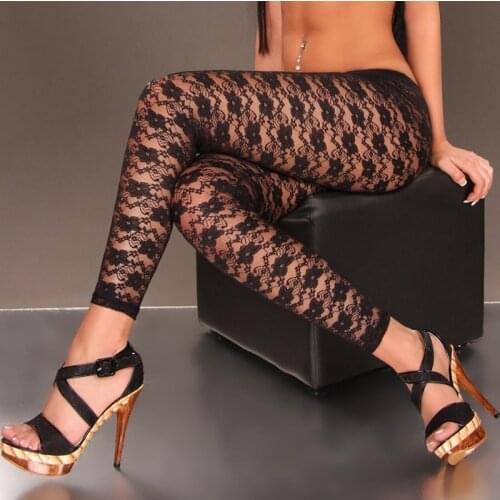 New Flower Lace See-through Leggings Pants Erotic Sexy Fitness Skinny Pants Exotic Apparel Exotic Pants Women High Waist Pants