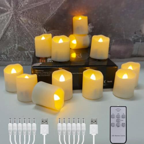 New USB Rechargeable TeaLights Timer Remote LED Christmas Candles Plastic Flameless Flicker For Halloween Home Decor Tea Candle
