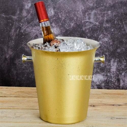 New European style Stainless Steel Beer Ice Bucket 5L Large Size Gold-plated Ice Wine Barrel Barware Supplies Wine Cooler Barrel