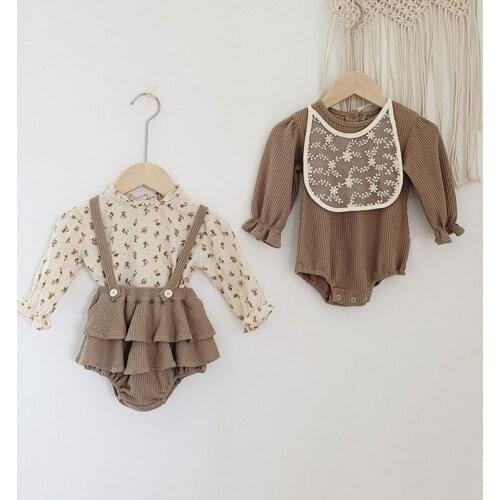 2Pcs Baby Girl Clothes Summer Linen Cotton Girls Pullover Top Shirt Vintage Suspender Romper Dress Spring Newborn Baby Outfits