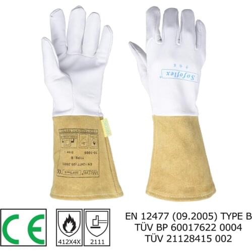Pair TIG Welding Gloves 34cm(13.4") Goatskin Palm Cowhide Cuff Soft Sensitive Gloves CE Certificated WELDAS High Quality