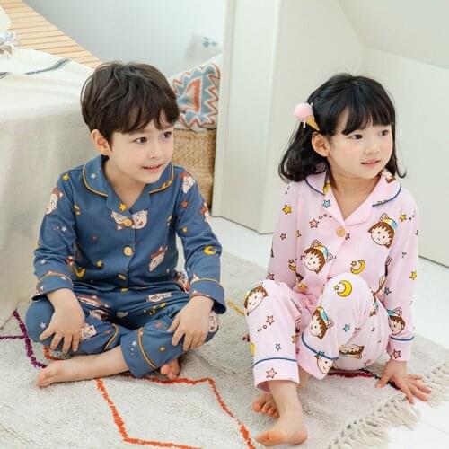 Cartoon Print Boys Pajamas Suit Cotton Children Clothes Brother Sister Long Shirt and Pants Set Girl Pajamas Suit Family Clothes