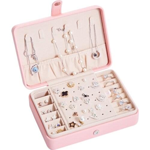 PU Jewelry Box Magnetic Buck Bracelet Earrings Necklace Rings Jewellery Storage Case Casket Cabinet Portable Pink