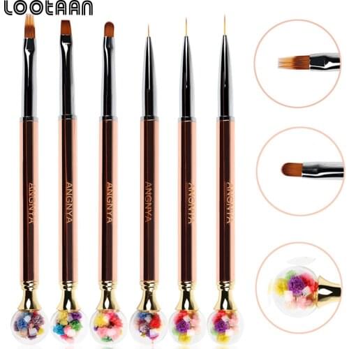 Rose Gold Flower Ball Nail Brush UV Gel Brush Liner Painting Pen Metal Handle Top Decora French Stripe Drawing Pen Manicure Tool