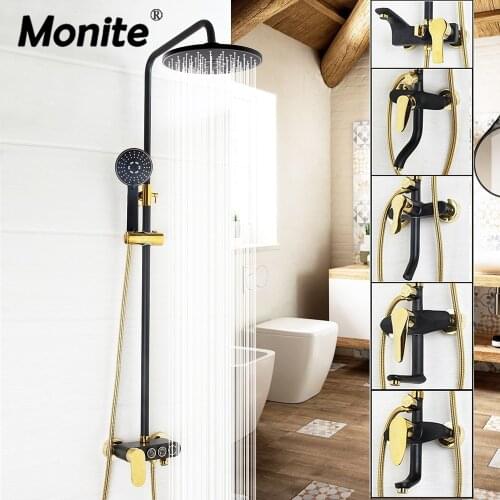 Luxury Painting Bathroom Rain Mixer Shower Combo Set Wall Mounted Rainfall Shower Head System Black Gold-plated Shower Faucet