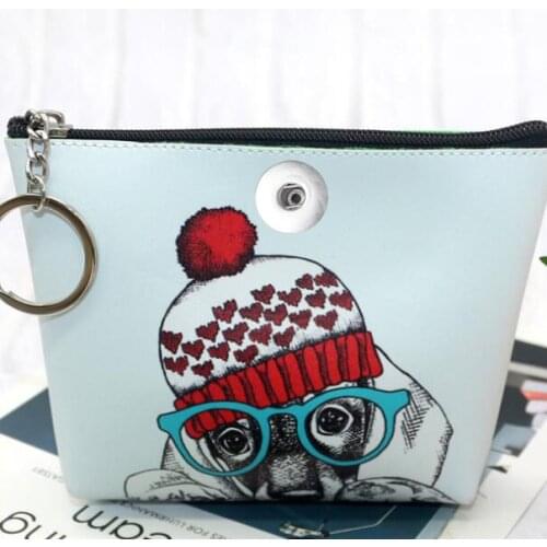 Dog Bag PU Leather 18mm Snap Button jewelry Coin Purses Small-Wallets Money-Bags For Girls Gift