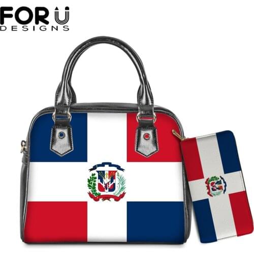 FORUDESIGNS Brand Designer Women Handbag 2pcs Set Dominican Republic Flag Print Lady Luxury Shoulder Bags Bolsos Purse Femme