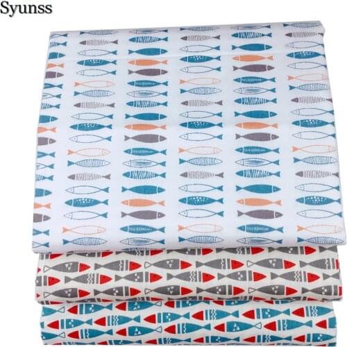 Syunss Diy Patchwork Quilting Baby Cribs The Cloth Cushions Blanket Sewing Tissus Colors Fish Printed Twill Cotton Fabric Tecido
