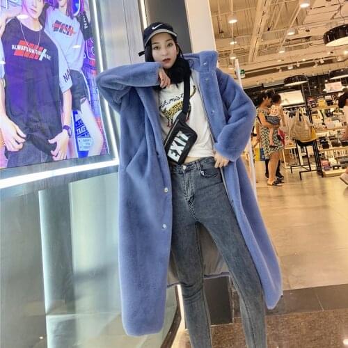 Thick Warm Faux Fur Overcoats Winter Faux Rabbit Fur Coat Women Winter Long Coat Lady Loose Plush Coat Hooded Female D005