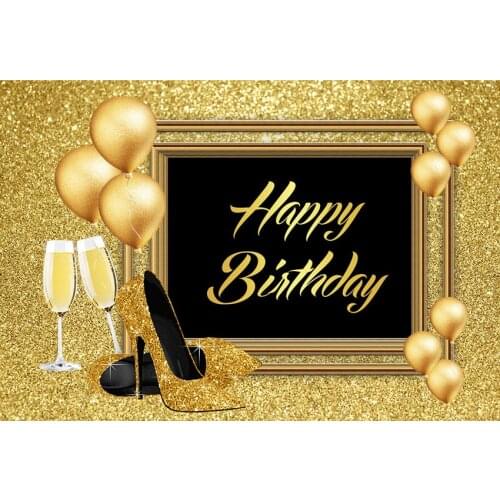 Party Glitter Photo Background 30th 40th 50th 60th Happy Birthday Photography Backdrop Party Golden Frame High Heels Balloon