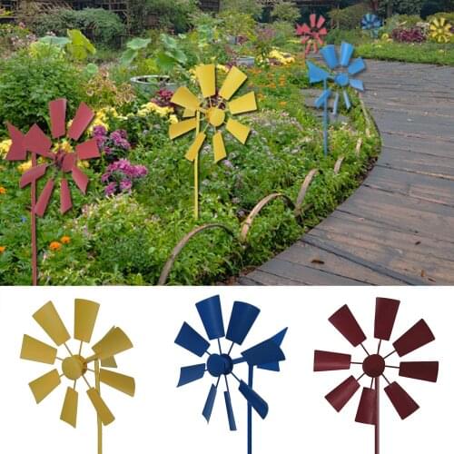 Retro Windmill Spinner Garden Stake Pinwheel Outdoor Decor Metal Spinners Garden Windmill with Metal Blades SAL99