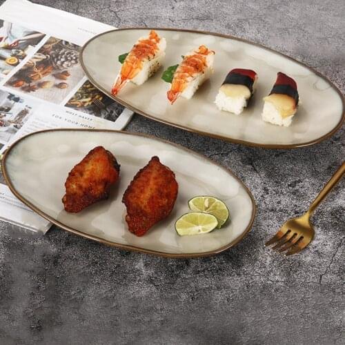 Japanese Ceramic Plate Creative Oval Dishes Home Restaurant Tableware Steamed Fish Plate Sushi Plate Western Plate