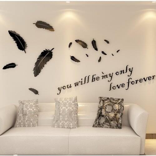 3D Love Feather Mirror Wall Stickers Living Room Bedroom TV Sofa Background Decor DIY Home Wall Decorative Self-adhesive Sticker