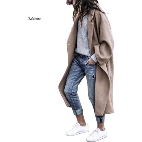 Women Jacket Loose Windbreaker Long Solid Ladies Trench Coat Fashion Femme Breasted Overcoat Autumn Winter New Plus Size