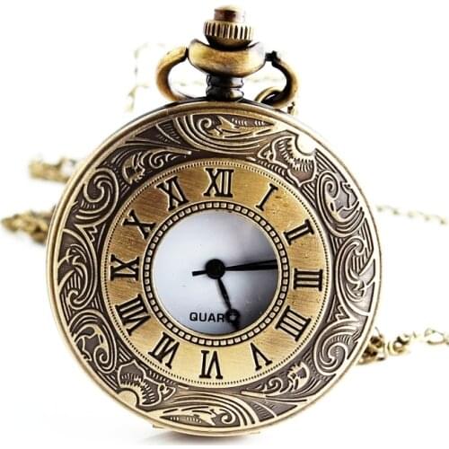 NEW Medium Size Bronze pocket watch roman number clock style Necklace old fashioned style woman Gneva Style