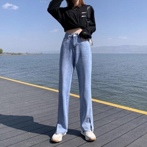 Flare Jeans Femme y2k Women Ripped Denim Pants High Waisted Slit Leg Vintage Streetwear Bell Bottom Clothes Cut Out Full Length