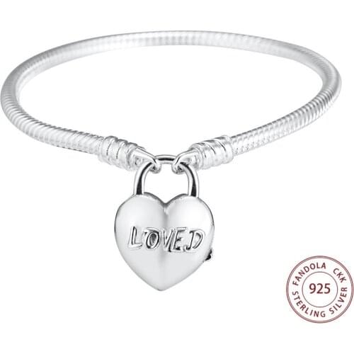 Fandola Moments Heart Padlock Clasp Snake Chain Bracelet 925 Sterling Silver Jewelry Bracelets for Women Charm argent 925
