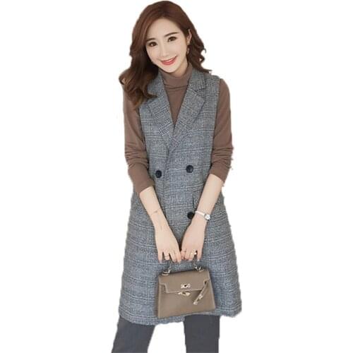 2021 New Vest Blazer Coat Women Spring And Autumn Plus Size Slim Clothes Korean Khaki Gray Fashion Long Vest Blazer Coat N1008