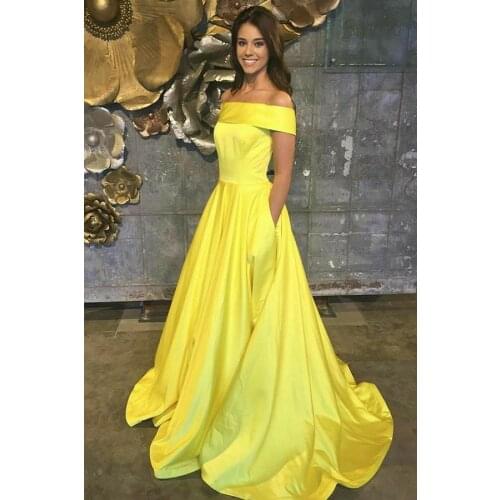 Elegant Long Off Shoulder Yellow Prom Dresses with Pockets Mermaid Corset Back Custom Formal Party Dress Robe Soiree Femme