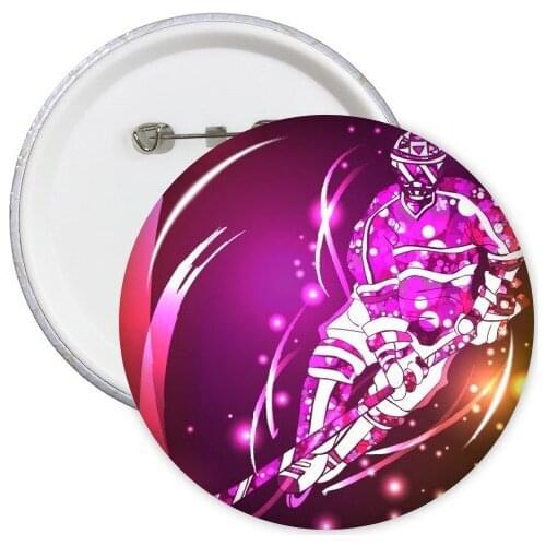 Winter Sport Skiing Skis and Ice Hockey Cartoon Style Illustration Round Pins Badge Button Clothing Decoration 5pcs