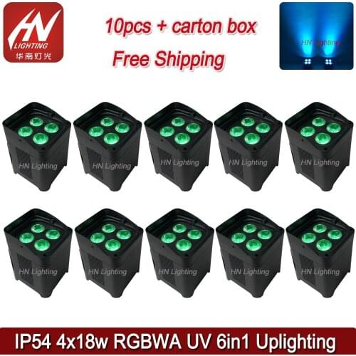 10pcs 4*18w uplighting DJ freedom par rechargeable dmx wireless battery powered 6in1 rgbwauv waterproof par