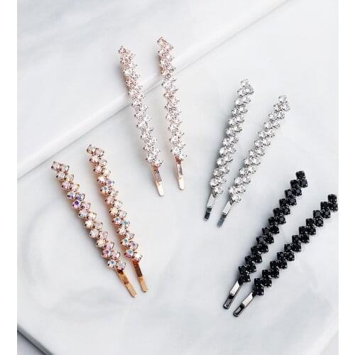 2pcs Shining Crystal Rhinestone Hair Clip for Women Elegant Snap Barrette Stick Hairpin Hair Styling Accessories