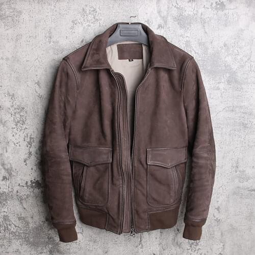 2020 Dark Brown Men USAF Pilot Jacket Plus Size XXXL Genuine Cowhide Vintage Style Winter Aviator Leather Coat