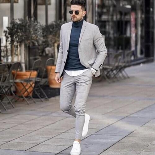 2021 Mens Classic Light Gray Casual Men Suits Jacket For Men Best Man Suits Party Prom Blazer Custom Made Wedding Groom Tuxedos