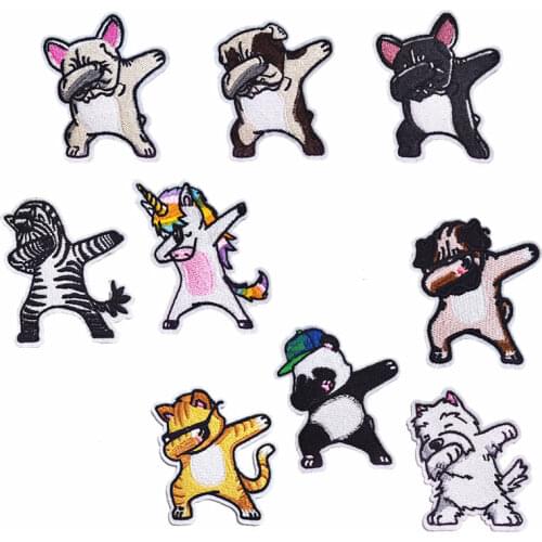 2021 New Cartoon Animals Dogs Patches for Clothes DIY Stripes Iron on Appliques Clothing Stickers Embroidery Badges for Backpack
