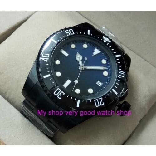 43mm parnis blue&black dial Black ceramic Bezel Automatic Self-Wind movement Men Watch luminous Mechanical watches pvd case p40