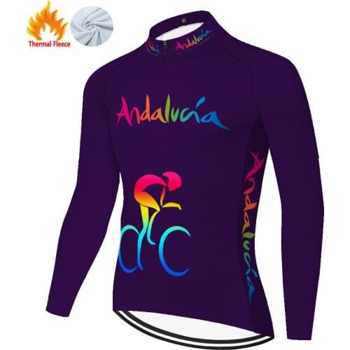 Andalucia Winter Thermal Fleece Manga Larga Masculino Hombre Maglia Uomo Cyclisme Camisa Ciclismo Masculina Maillot Velo Homme
