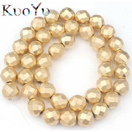 10mm Natural Matte Faceted Gold Color Hematite Stone Beads Round Loose Spacer Beads For Jewelry Making Diy Charm Bracelet 15Inch