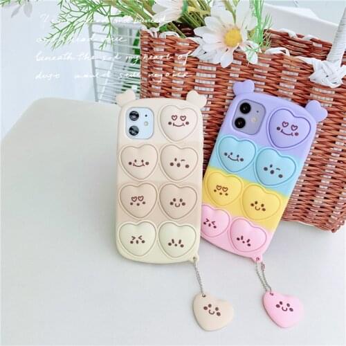 Reliver Stress Cartoon bear With pendant case For 12 11 Pro Max XR X XS MAX 7 8 plus SE2 Rainbow color kid gift Cute Phone Cover