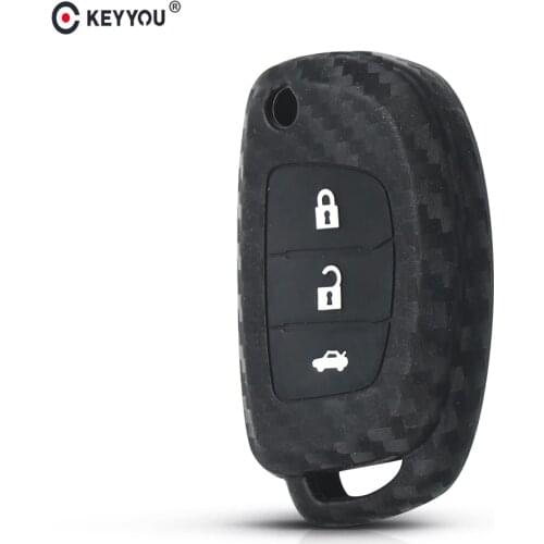 KEYYOU Car Key Case Carbon Silicone Cover For Hyundai Creta Tucson Santa fe Elantra Sonata i20 i30 i40 i25 ix35 Remote Cover