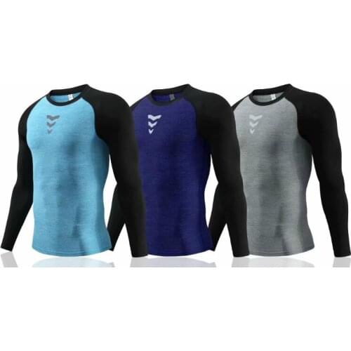 Color matching Quick Dry Tight Men Patchwork Long Sleeve Gym Sport compression shirt Mens Sportswear Fitness Running T shirts