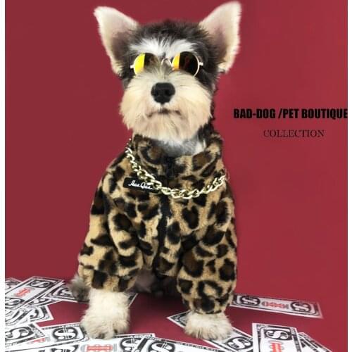 Designer Dog Clothes Pet Ropa Perro Costume Para For Small Dogs Jacket De Abrigo Fashion Leopard Fur Winter Warm Thickened Coat